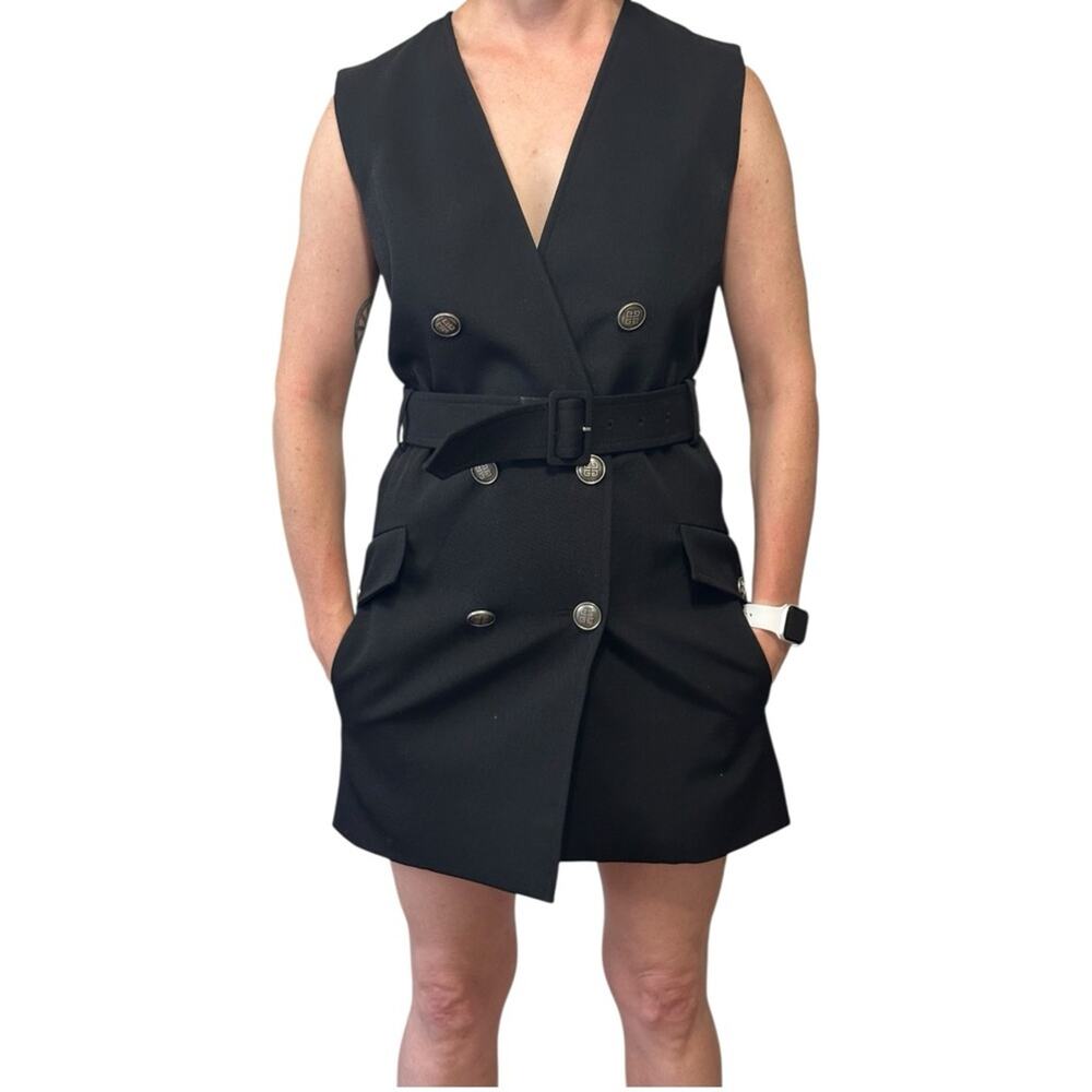 Givenchy Military Wrap Dress in black grain de poudre size FR 34 Belt Buttons